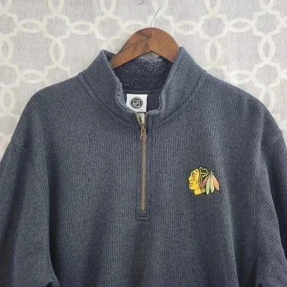 NHL Chicago Blackhawk Mock neck Pullover‎ Fleece Sweatshirt Men's 2XL Gray - Picture 3 of 8